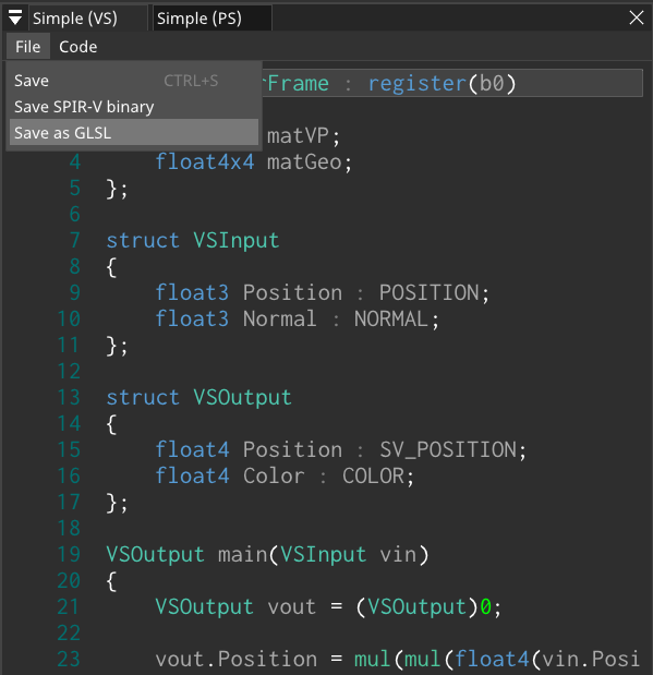 Save as GLSL