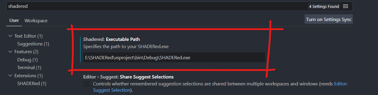 Visual Studio Code SHADERed settings